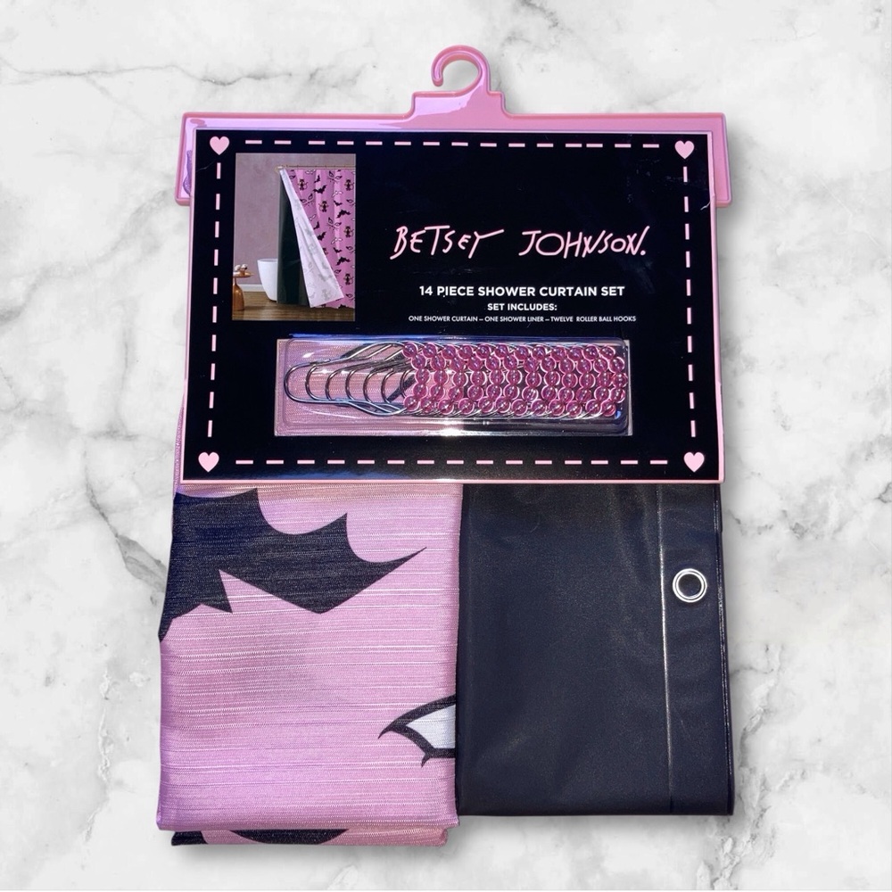 Halloween Betsey Johnson Pink & Black Shower Curtain NEW